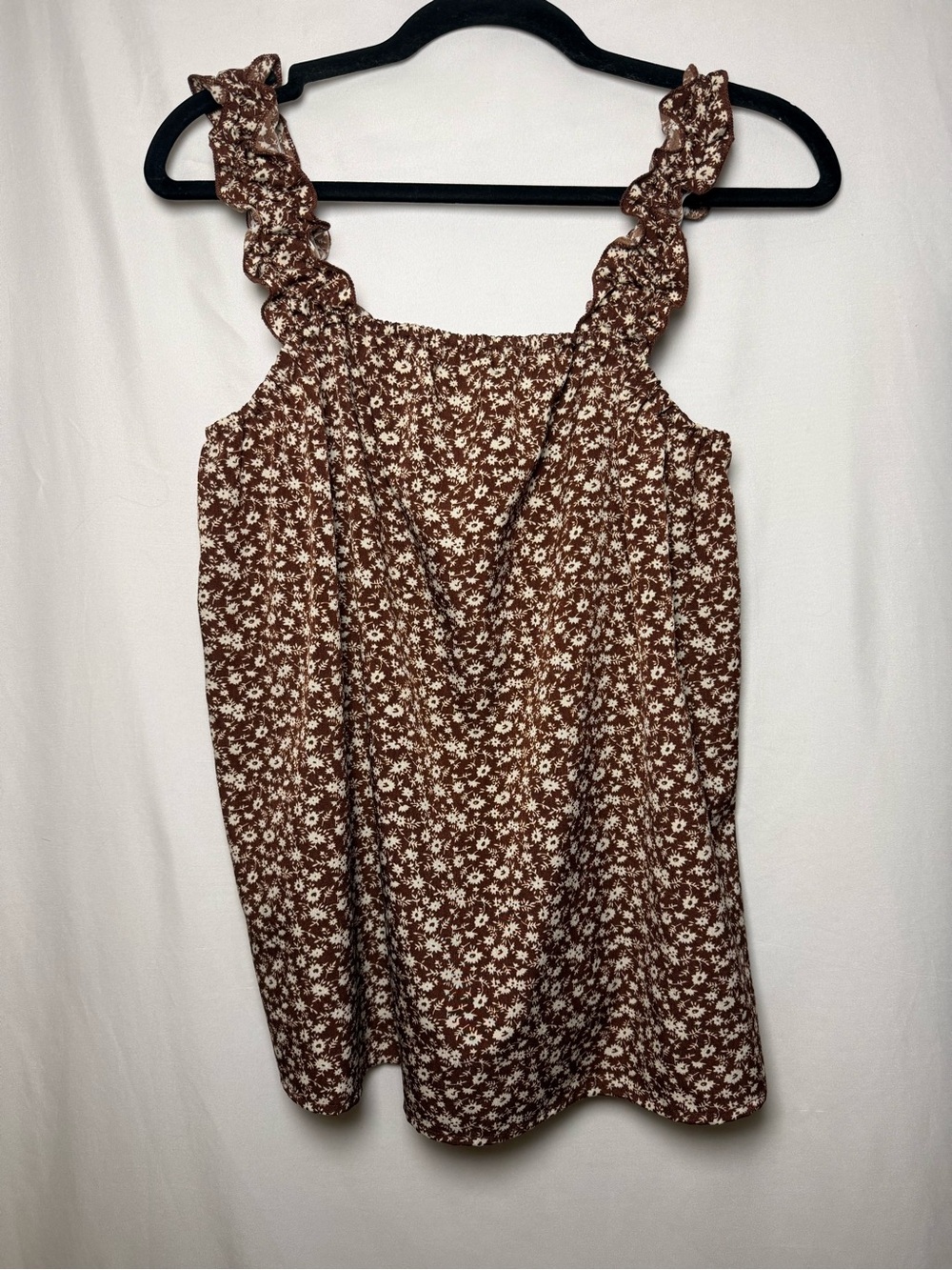 SHEIN Brown Floral Ruffle Strap Tank